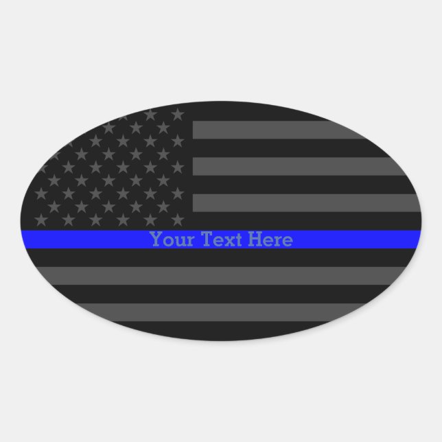 Sticker Ovale Votre texte Légère Ligne Bleue Noir US Accent Drap (Devant)