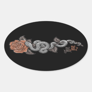 Sticker Ovale VRAI serpent d'amour sur Rose