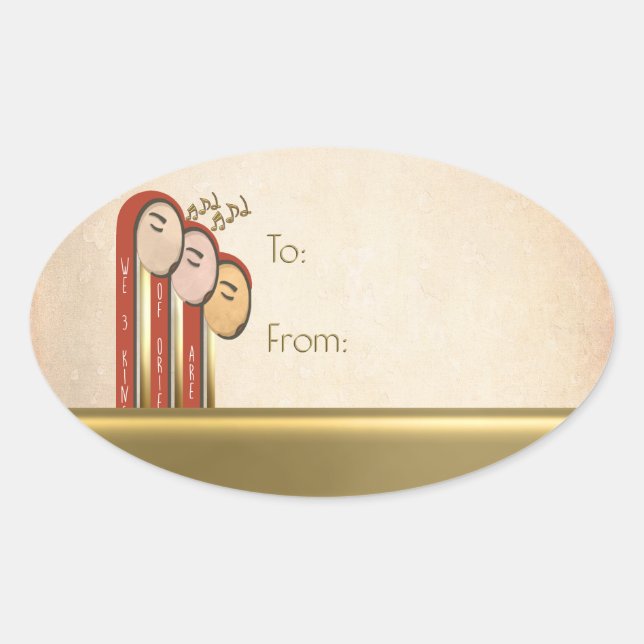Sticker Ovale We 3 Kings - Art Déco Noël (Devant)