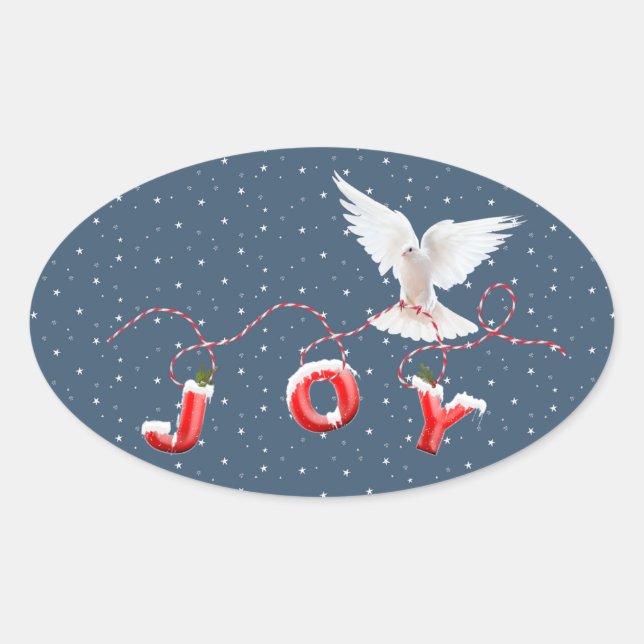 Sticker Ovale White Dove With JOY Text (Devant)