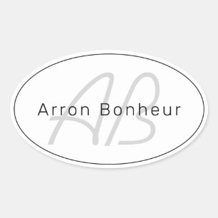 Sticker Ovale White Grey et Black Cool Name & Monogram