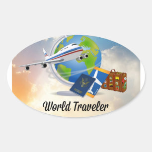 Sticker Ovale World Traveller, Design 2