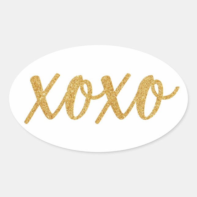Sticker Ovale XOXO, câlins et baisers, lettre parties scintillan (Devant)