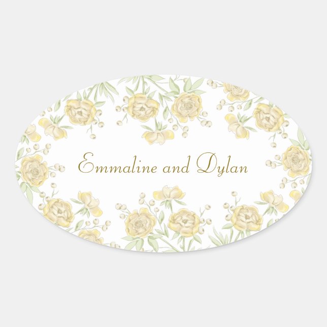 Sticker Ovale Yellow Rose Wedding (Devant)