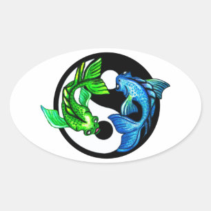 Sticker Ovale Yin-Yang Koi Design