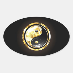 Sticker Ovale Yin Yang or sur noir