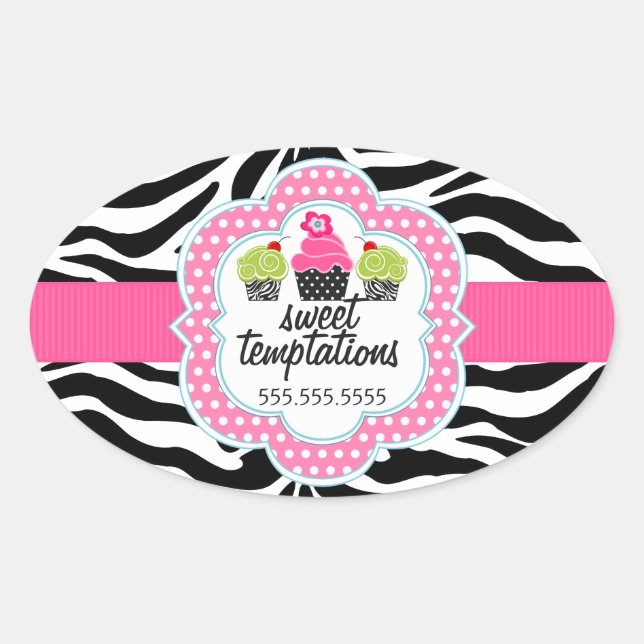 Sticker Ovale Zebra Stripes Cupcake Bakery (Devant)
