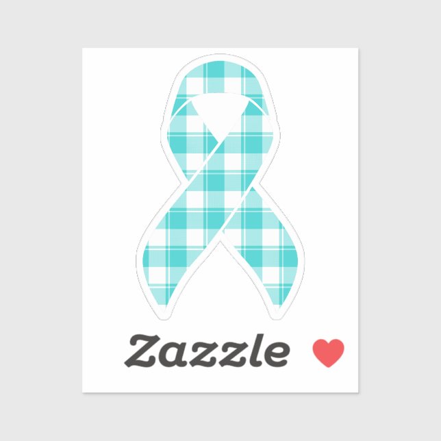 Sticker Ovarian Cancer Awareness Plaid Ribbon Teal (Feuille)