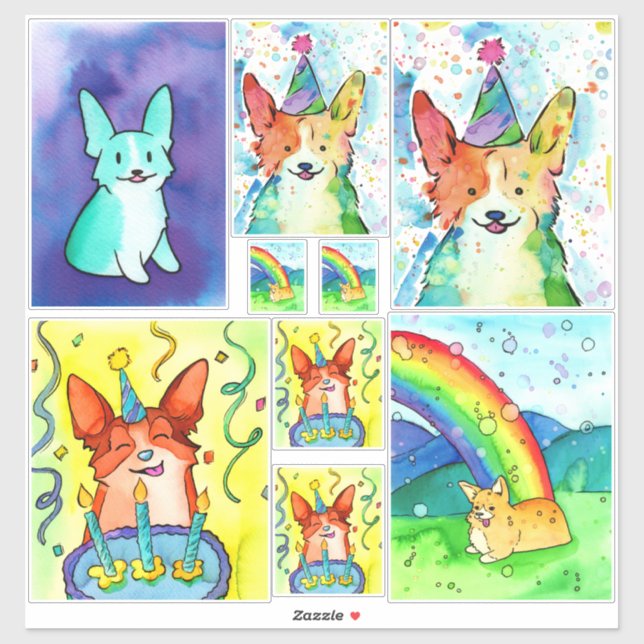 Sticker Pack d'autocollants Corgi aquarelle (Feuille)