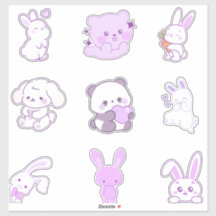 Pack d'autocollants de lapin panda pastel violet k