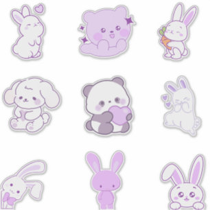 Sticker Pack d'autocollants de lapin panda pastel violet k