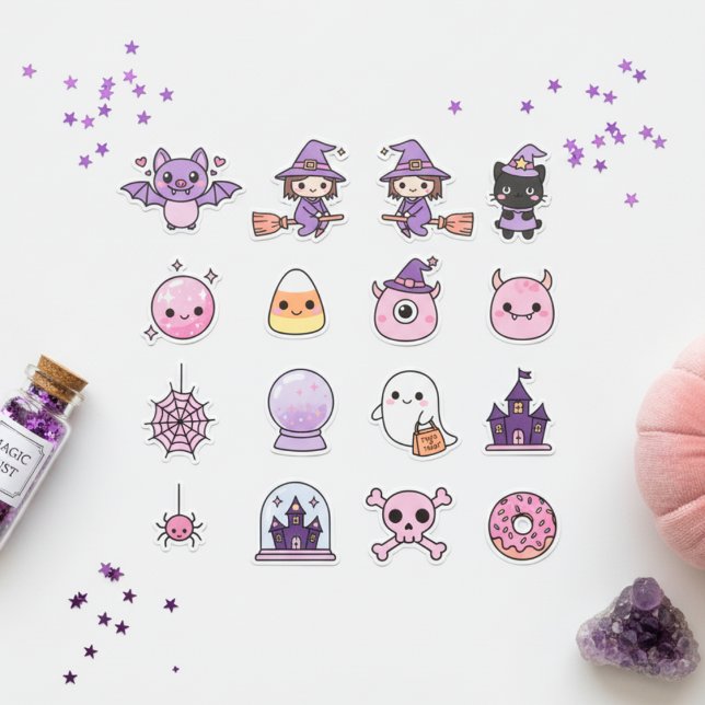 Sticker Pack d'autocollants Kawaii Pastel Witchcraft & Won (Adorable Bats, Spells & Treats)