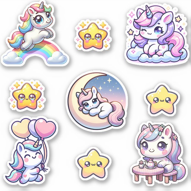 Sticker Pack d'autocollants pour Imaginaires Kawaii Unicor (Devant)