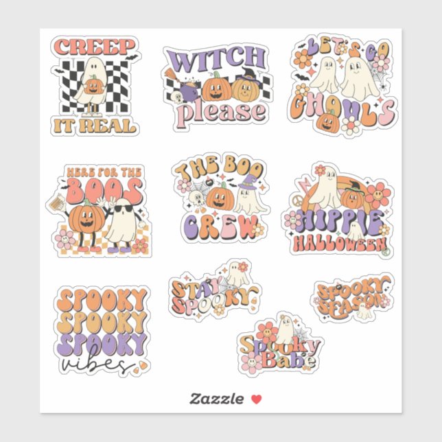 Sticker Pack d'autocollants Rétro Cute Ghosts Halloween (Feuille)