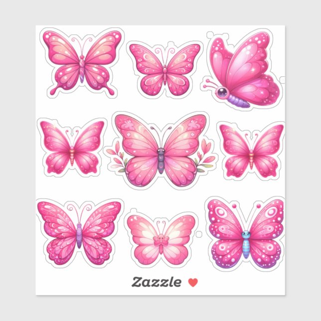 Sticker pack de papillons roses vibrants (Feuille)