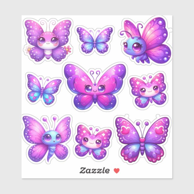 Sticker pack de papillons violets vibrants (Feuille)