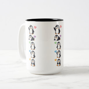 Sticker Pack Mug Kawaii Penguin with Colourful Hea