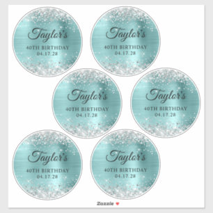 Sticker Paillettes Argent & Turquoise 40e Anniversaire 5" 