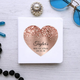 Sticker Paillettes Rose Or Feuille Mis XV Ans Forme de Coe