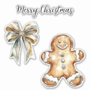 Sticker Pain d'épice de Noël Cookie Vert Gold Bow