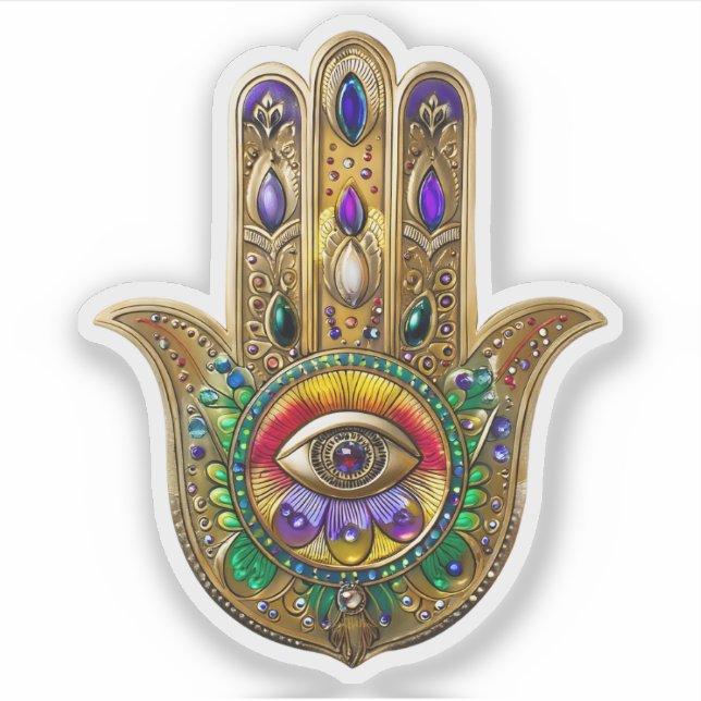 Sticker Painted Gold Hamsa Amethyst Ruby Third Eye (Devant)
