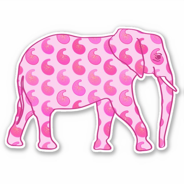 Sticker Paisley Elephant, Ice Pink et Fuchsia (Devant)