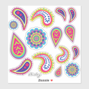 Sticker Paisley moderne au néon vibrant et mandalas