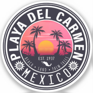Sticker Palmiers Sunset Playa del Carmen Retro dans les an