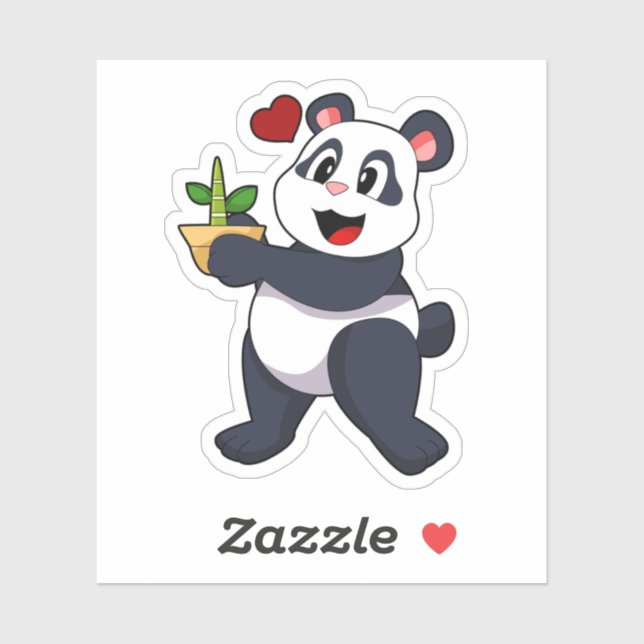 Sticker Panda avec fleur de bambou (Feuille)