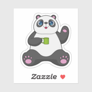 Sticker Panda avec tasse de café