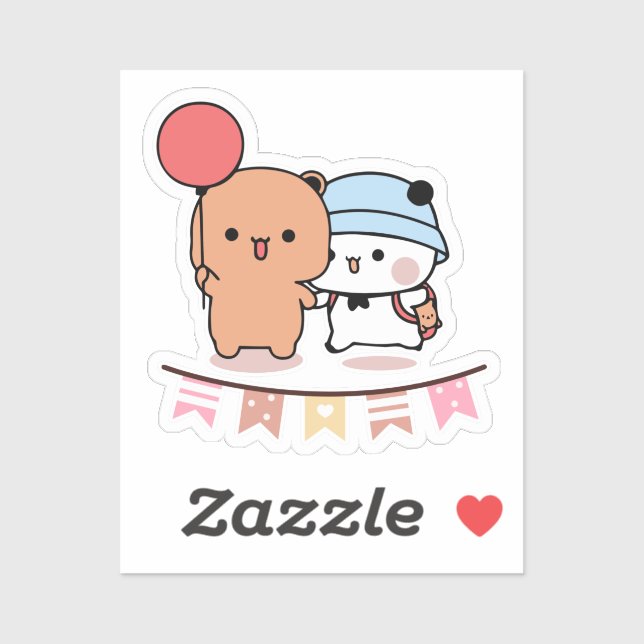 Sticker PANDA BEAR, bubu et dudu câlins ballon d'amour KAW (Feuille)