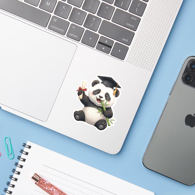 Sticker Panda Bear Graduation (Ordinateur portable avec iPhone)