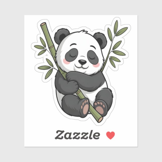 Sticker Panda couché de Kawaii sur Bamboo (Feuille)