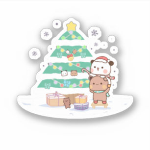 Sticker Panda Et Brownie Bear Couple, Joyeux Noël