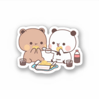 Sticker Panda Et Brownie Bear Savourent Un Déjeuner