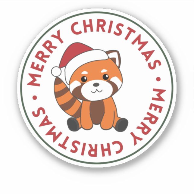 Sticker Panda Rouge Noël Neige Animaux d'hiver Pandas Sti (Devant)
