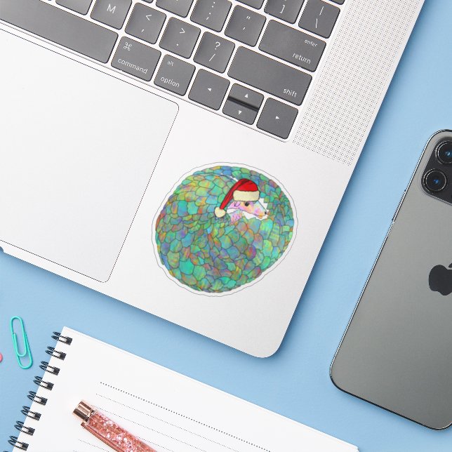 Sticker Pangolin adorable portant un chapeau de Père Noël (Ordinateur portable avec iPhone)