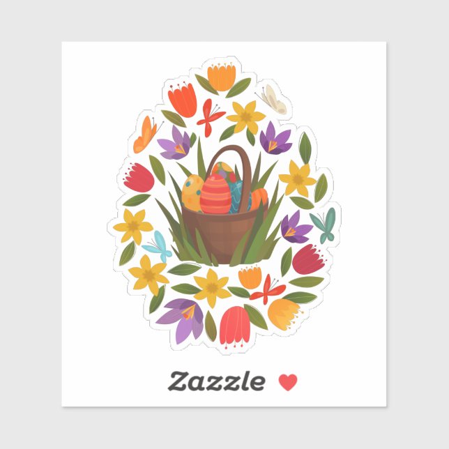 Sticker Panier de Pâques et fleurs de printemps (Feuille)