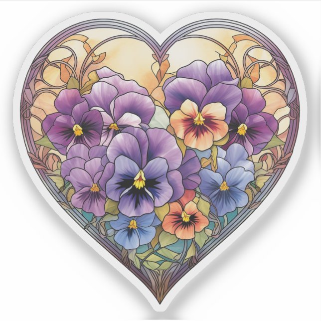 Sticker Pansies en verre tendu Coeur (Devant)