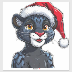 Sticker Panthère noire portant un chapeau de Noël