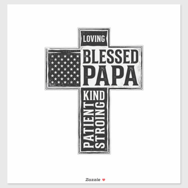 Sticker Papa béni Croix Christian Vintage Typographie De (Feuille)