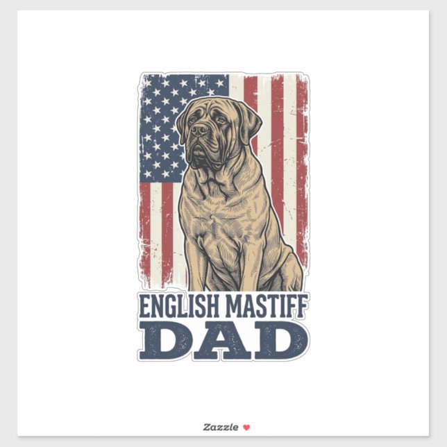 Sticker Papa Mastiff Anglais Patriotique Design de Chien V (Feuille)