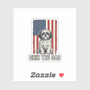 Sticker Papa Shih Tzu Drapeau Patriotique Chemise Chien Vi