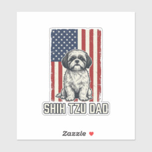 Sticker Papa Shih Tzu Drapeau Patriotique Vintage Chemise