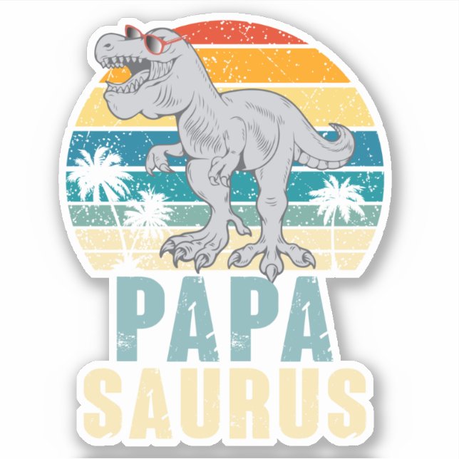 Sticker Papasaurus Dinosaur Retro Sunset Tropical Papa (Devant)