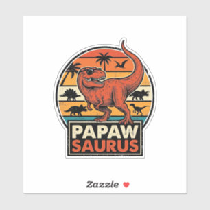Sticker Papawsaurus Rétro Dinosaure Coucher de Soleil Desi