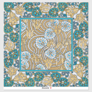 Sticker papier peint bleu art nouveau cyclamen