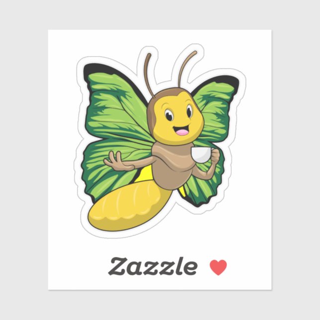 Sticker Papillon avec la coupe de café (Feuille)