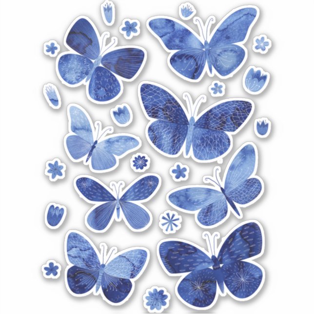 Sticker Papillon bleu aquarelle (Devant)