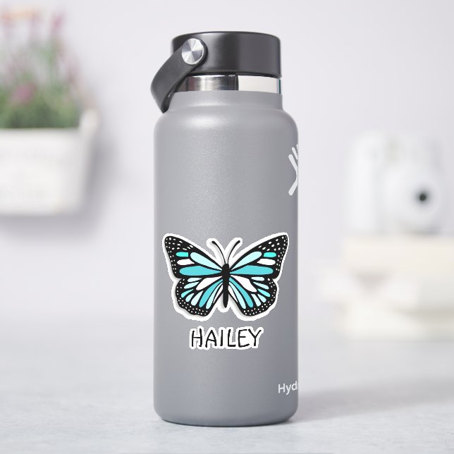 Sticker Papillon bleu et nom personnalisé (HydroFlask)